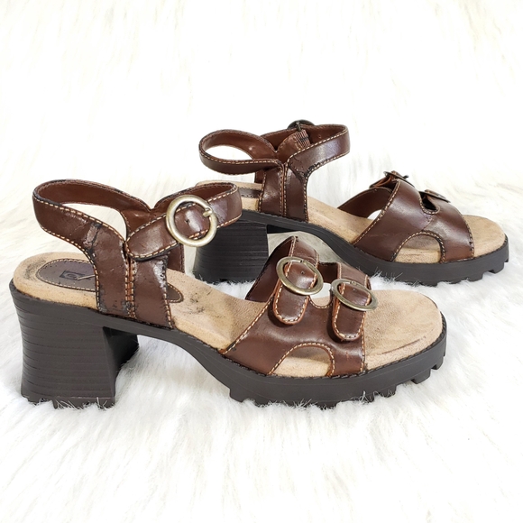 Rare Vintage Ellemeno 90's Y2K brown leather strappy chunky heel sandals Size 7 - Picture 5 of 9